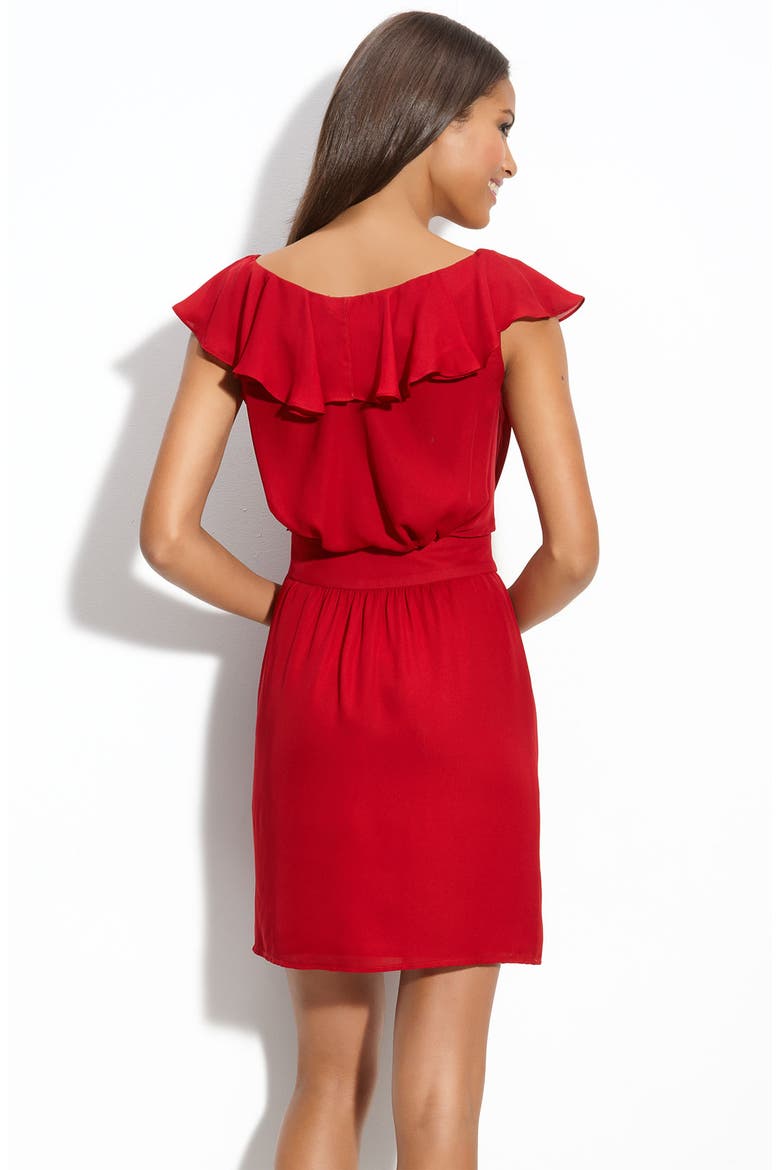 Ruffle Crêpe de Chine Dress, Alternate, color, RED SUN