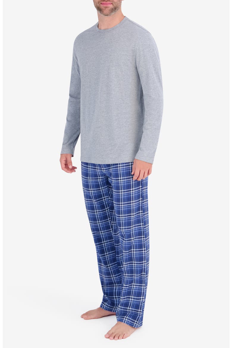 Flannel Pajama Set, Main, color, GREY/ BLUE