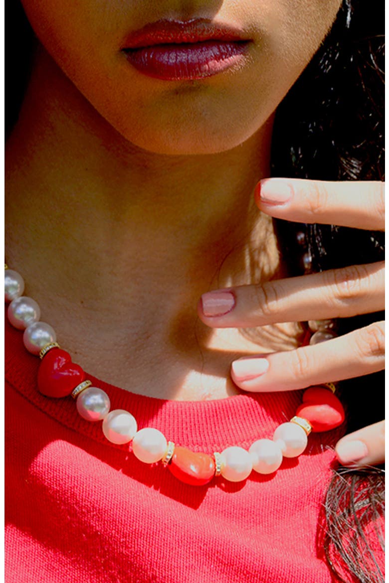 Heart to Heart Pearl Necklace, Alternate, color, White