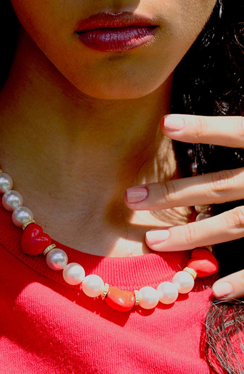 Venessa Arizaga Heart to Heart Pearl Necklace, Alternate, color, White