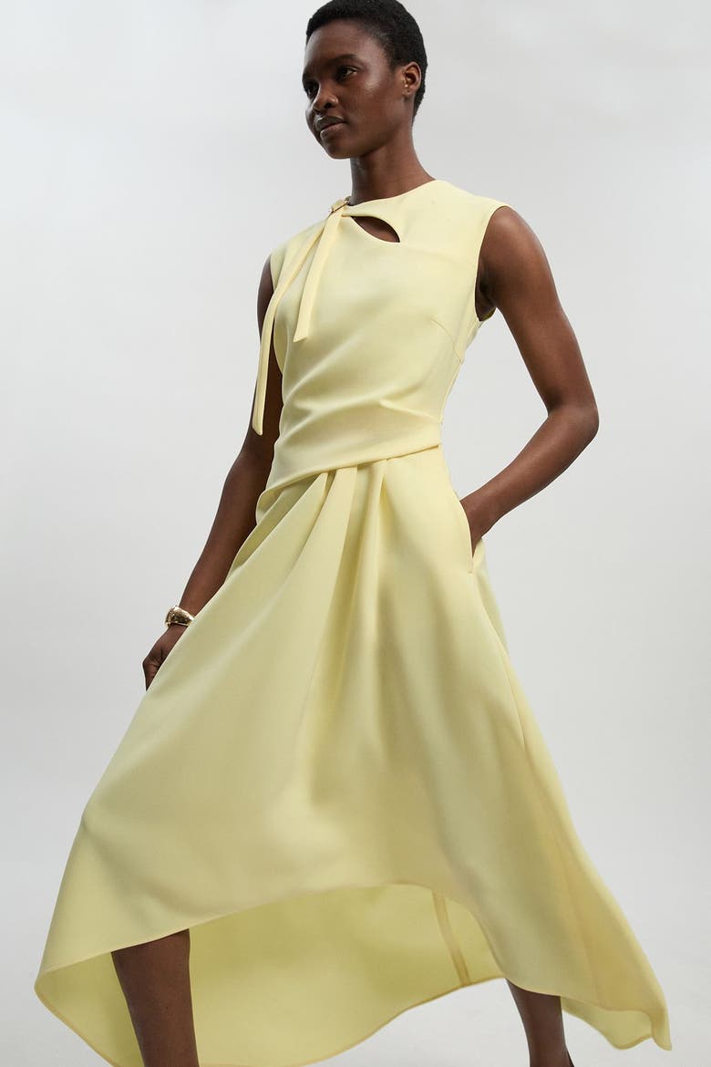 Tailored Drape Neck Midi Dress, Alternate, color, Lemon