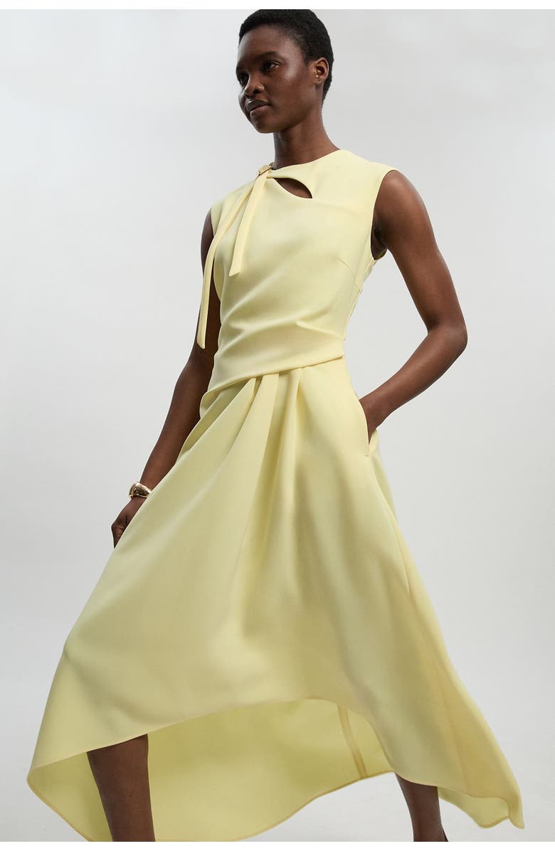 Karen Millen Tailored Drape Neck Midi Dress, Alternate, color, Lemon