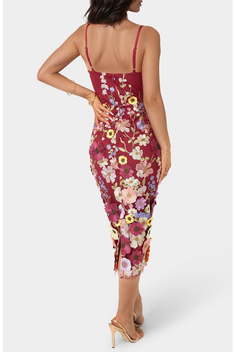 3D Flower Embroidered Midi Dress, Alternate, color, BURGUNDY / MULTI