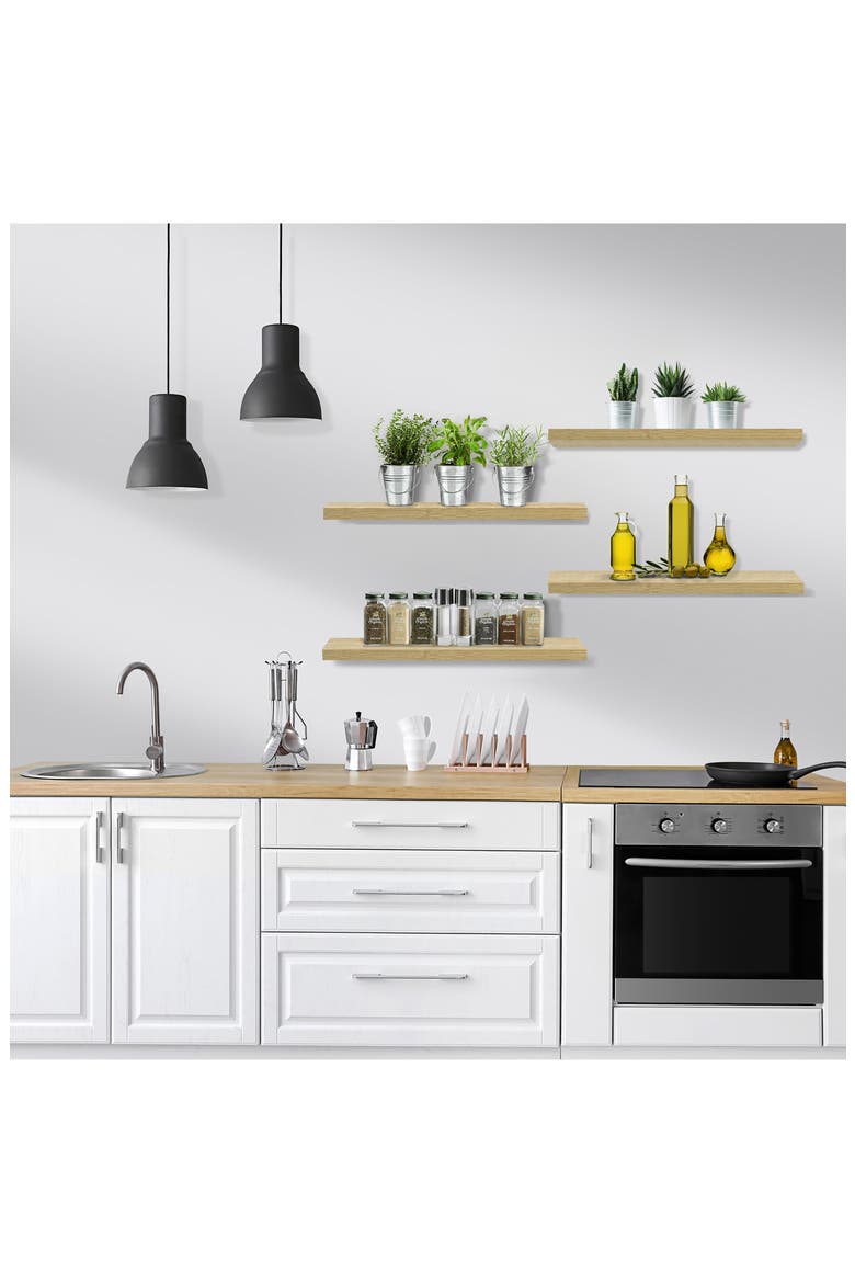 24" x 9" Set of 4 Floating Wall Shelves, Alternate, color, MAPLE