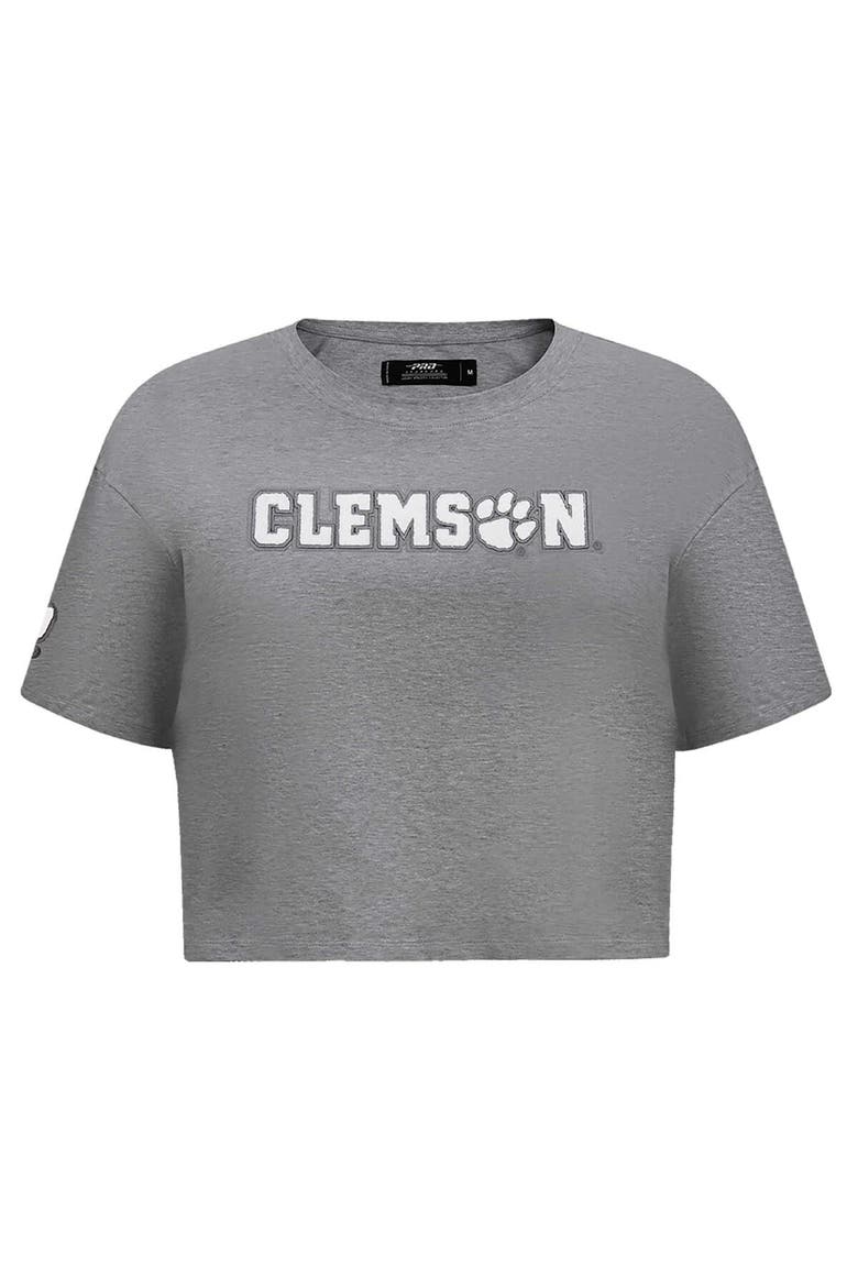 Women's Pro Standard Heather Charcoal Clemson Tigers Tonal Neutral Boxy Cropped T-Shirt, Alternate, color, Heather Charcoal