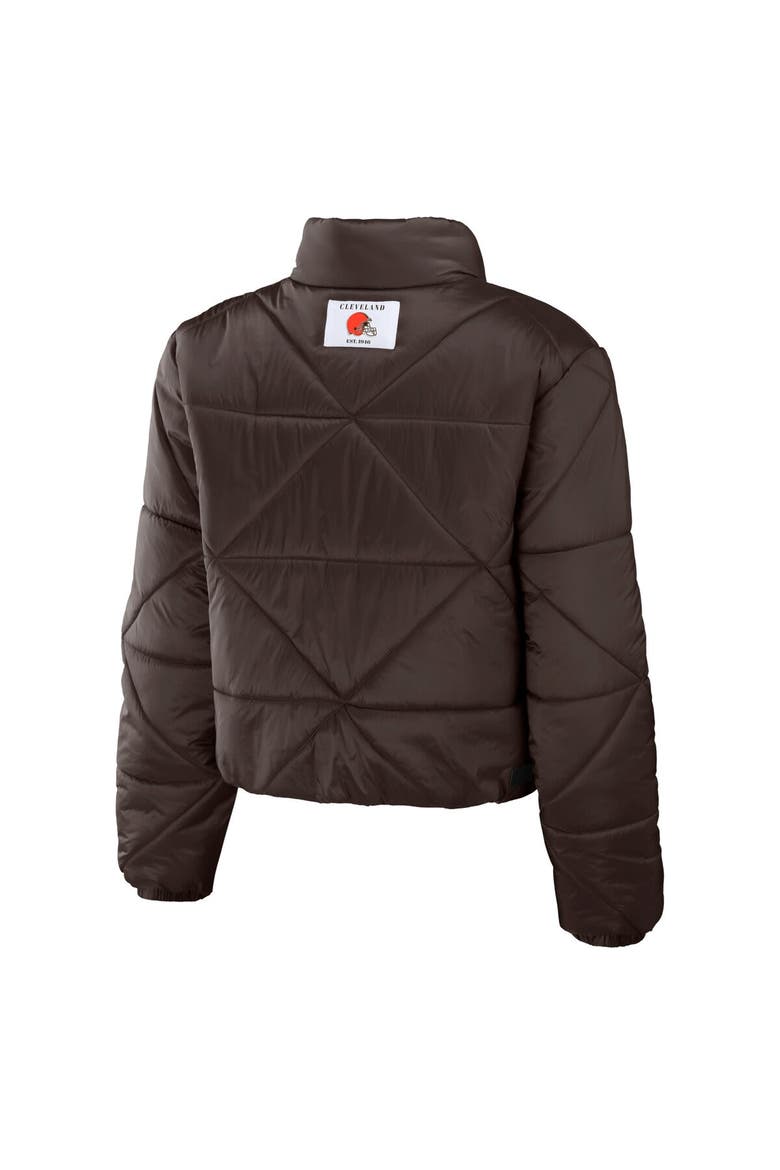 Women's WEAR by Erin Andrews  Brown Cleveland Browns Cropped Puffer Full-Zip Jacket, Alternate, color, Brown