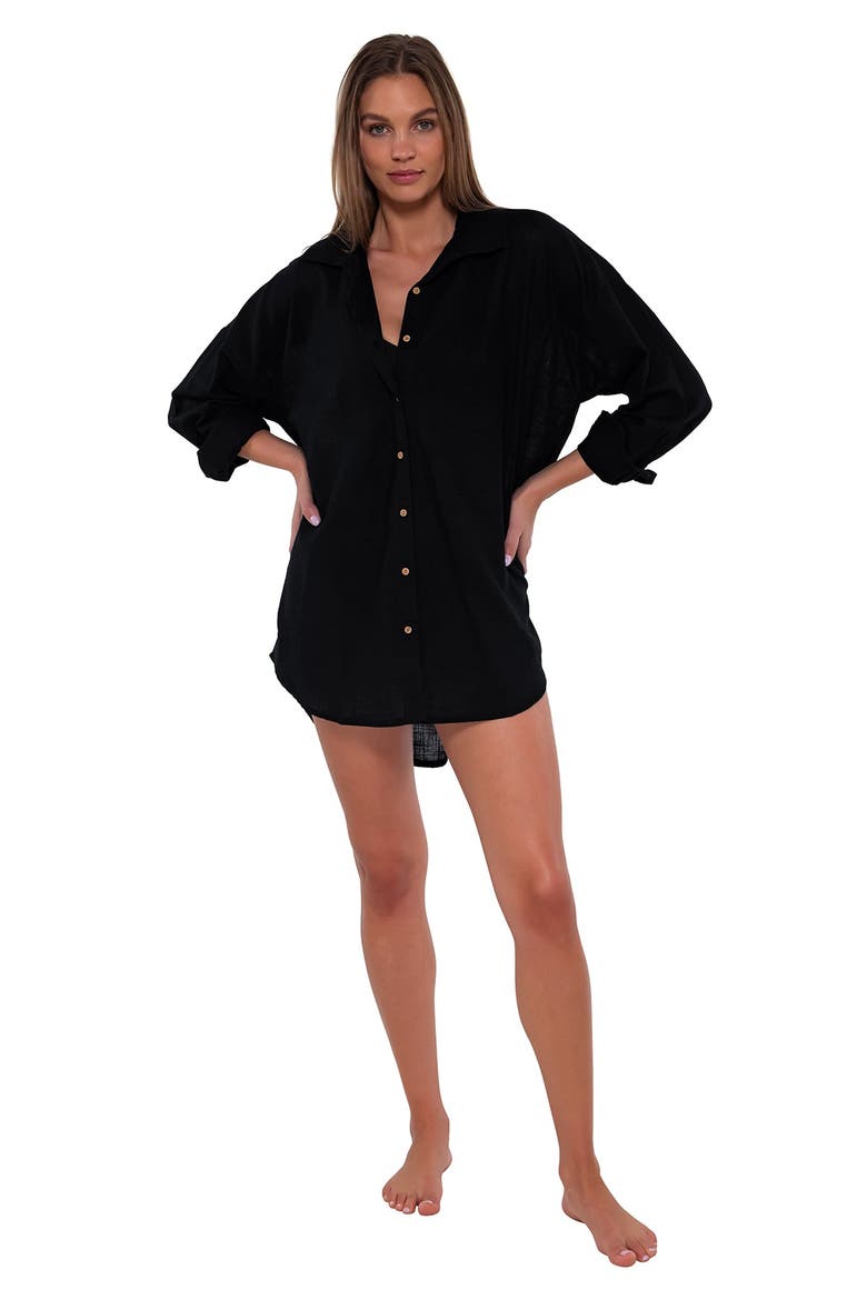 Delilah Cover-up Shirt, Main, color, Black