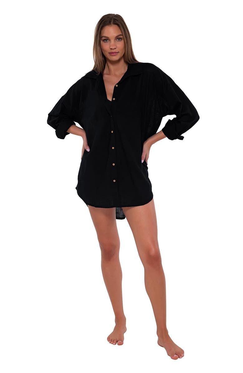 Sunsets Delilah Cover-up Shirt, Main, color, Black