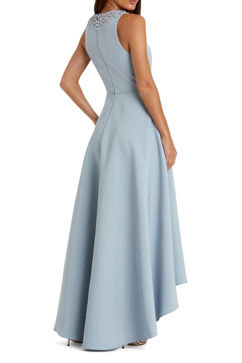 Crepe Embellished Neck High Low Gown, Alternate, color, Powder Blue