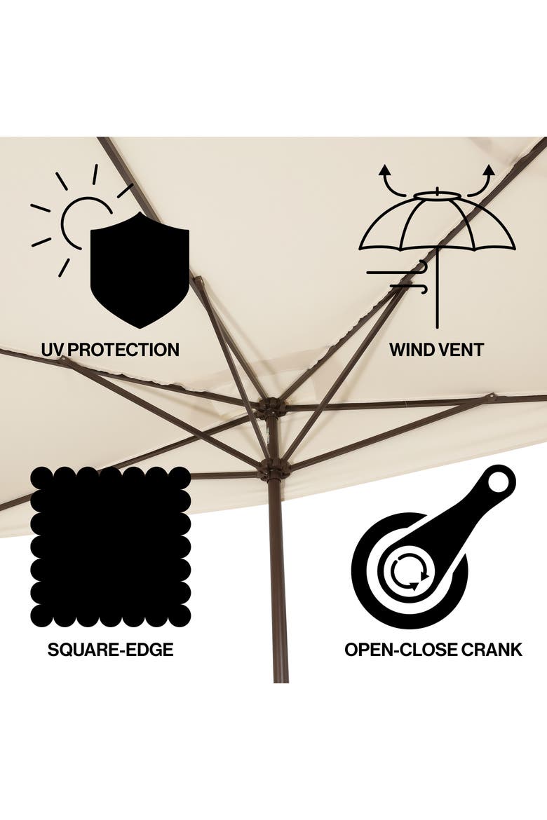 Sidney Coastal Half Patio Umbrella with Crank, UV-Resistant Space-Saving Wall-Hugging Aluminum Balcony Sun Shade, Alternate, color, Cream
