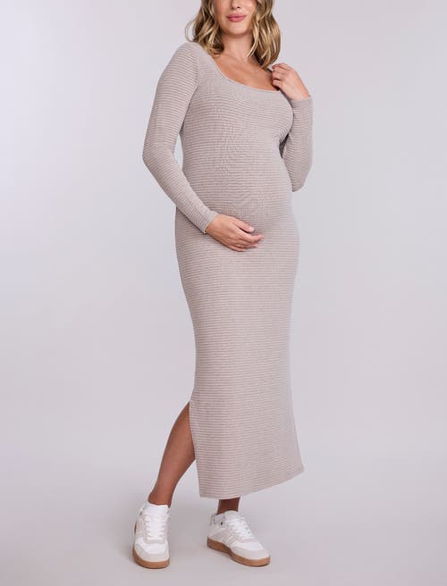 Motherhood Maternity Square Neck Rib Knit Long Sleeve Bodycon Maxi Dress In Neutral