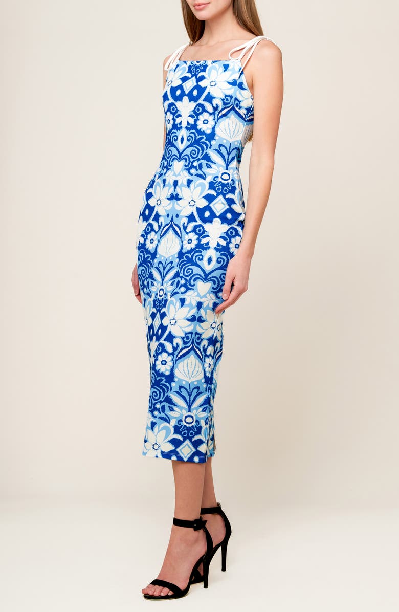 FLYING TOMATO Floral Tie Strap Midi Dress, Alternate, color, Blue/ White