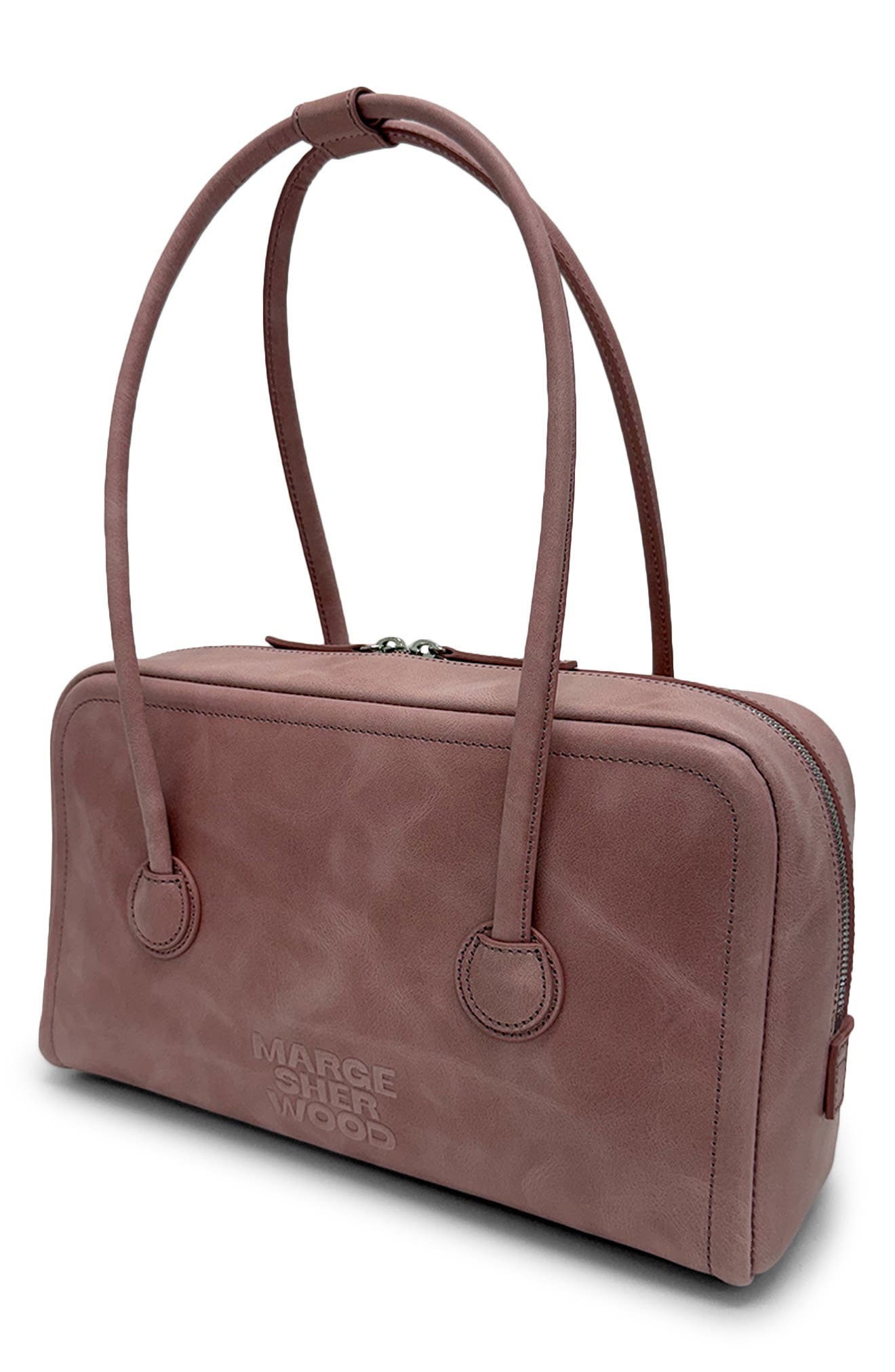 Soft Boston Small Nubuck Leather Shoulder Bag, Alternate, color, TEA ROSE PULL-UP