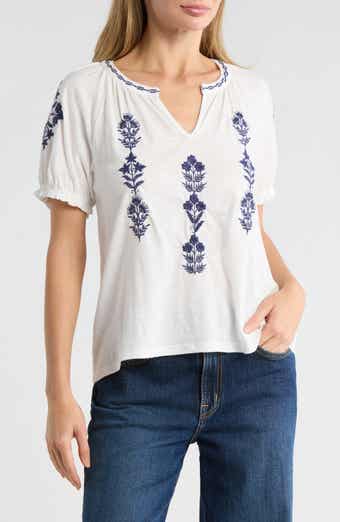Lucky Brand Embroidered Notch Neck Short Sleeve Tee