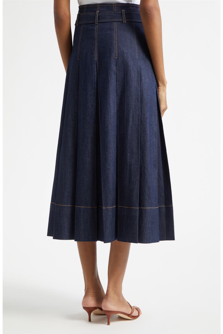 Rylee Pleated Denim Midi Skirt, Alternate, color, INDIGO