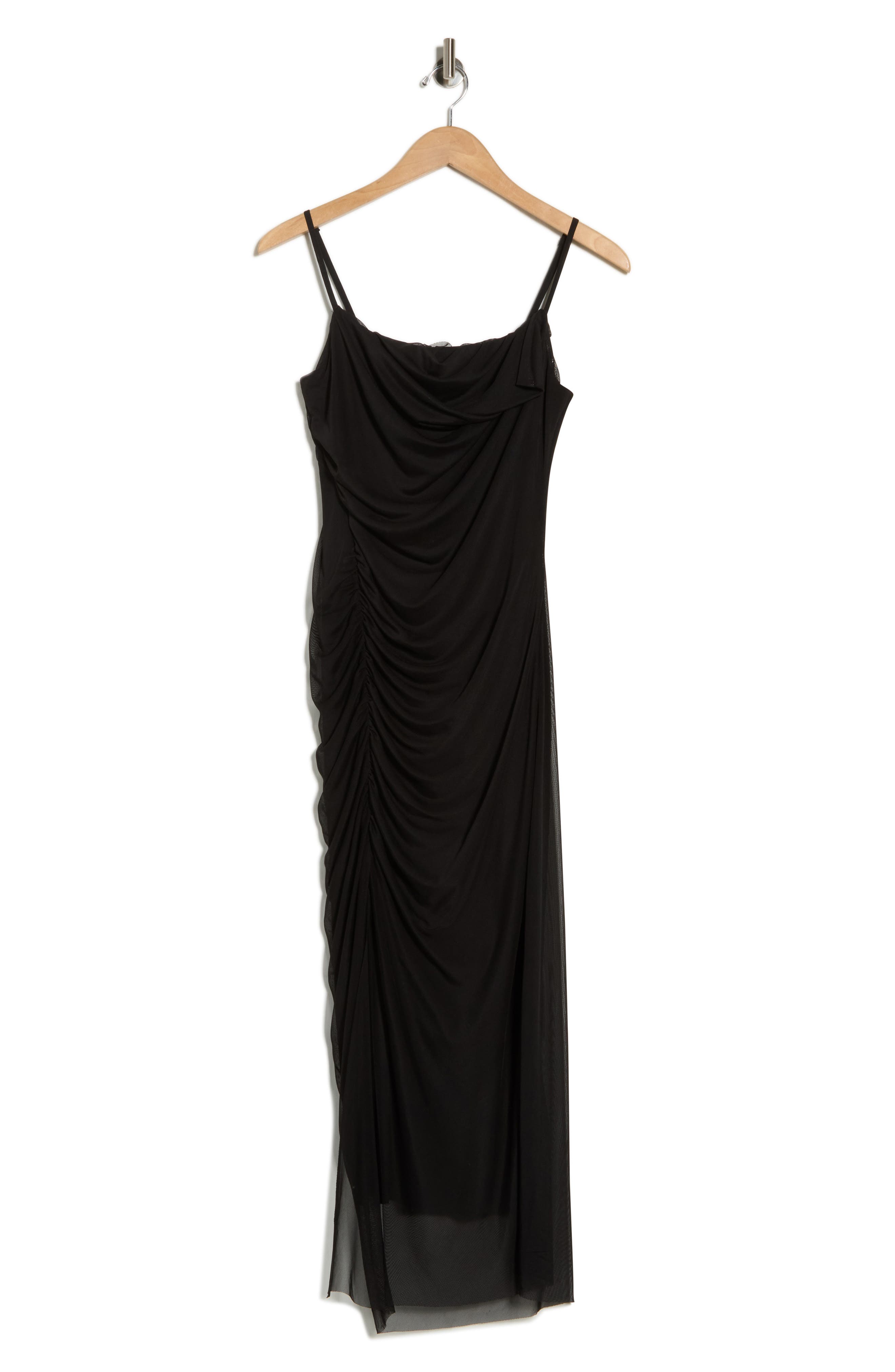 leith scoop neck midi dress Leith Women's Size XXS Long Sleeve Scoop Neck Front Slit Midi Dress Solid  Black