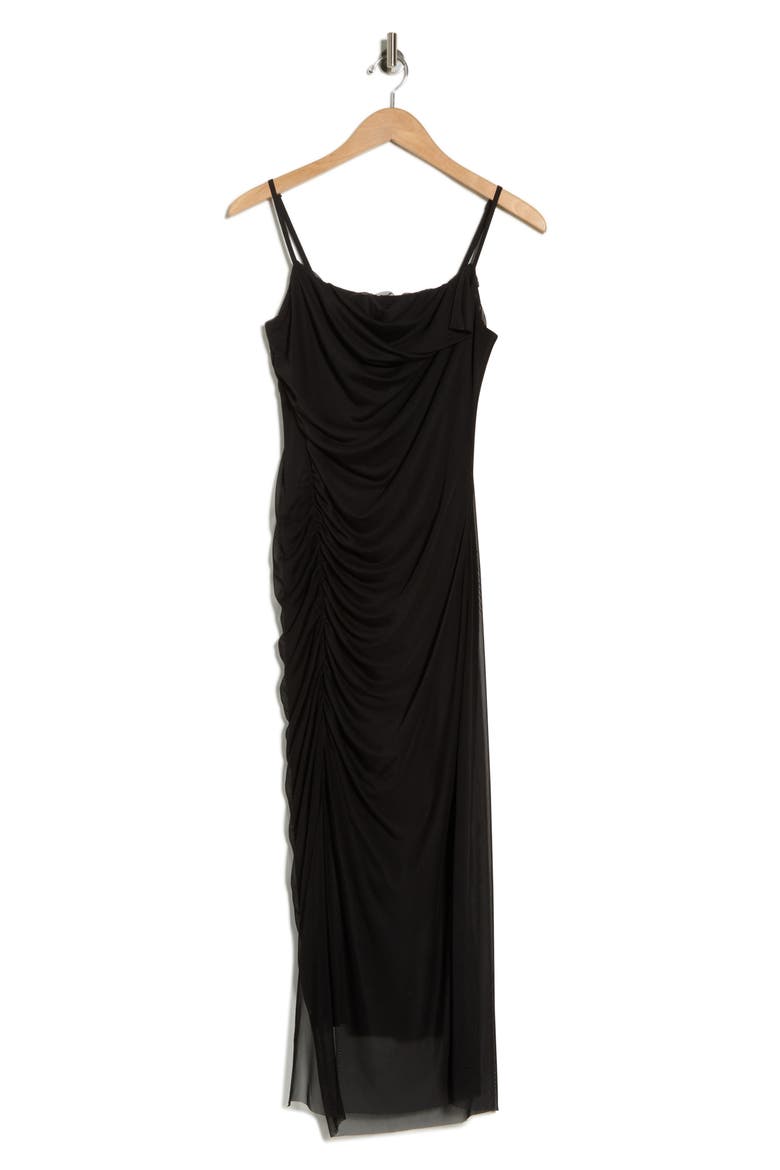 Cowl Neck Mesh Dress, Alternate, color, BLACK