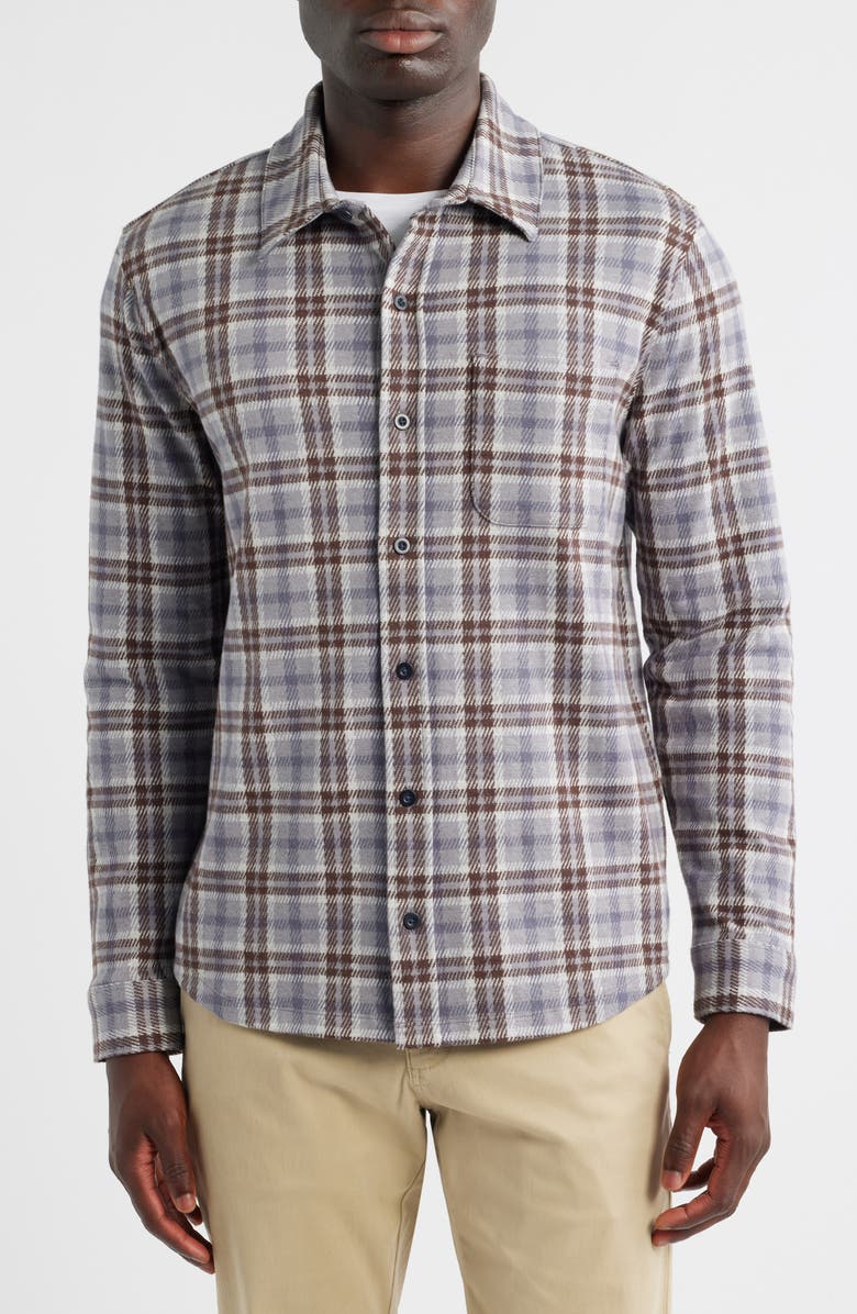 Vince Plaid Knit Shirt Jacket, Alternate, color, Heather Fog Combo