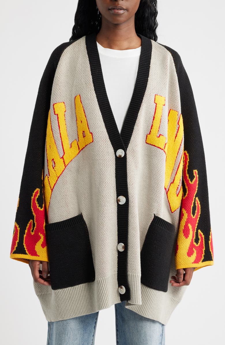 Dressed in Lala Biker Club Oversize Cardigan, Alternate, color, Grey And Black