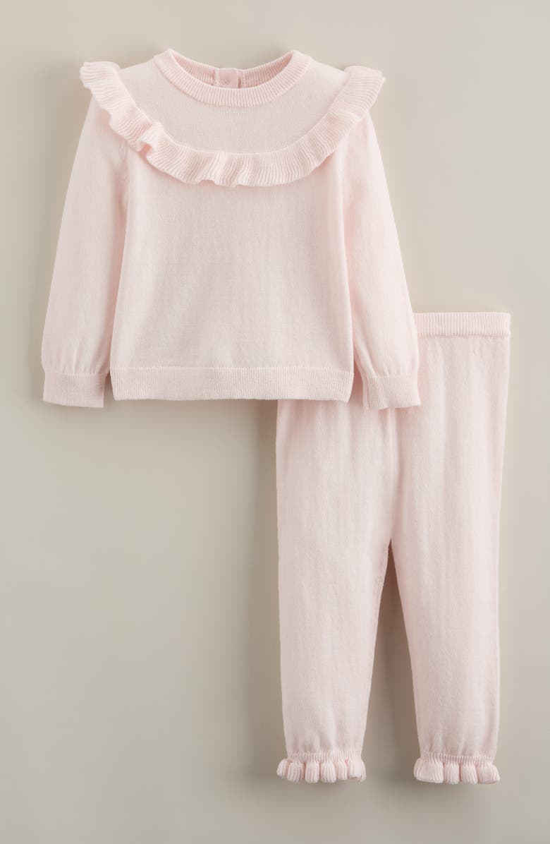 Nordstrom Ruffle Cotton Blend Sweater & Pants Set, Main, color, Pink Heaven