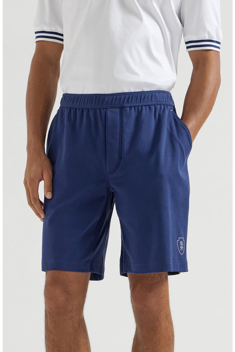 Cotton interlock shorts with logo, Main, color, Avio Blue