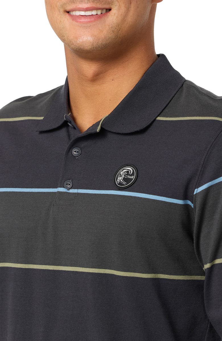 O'Neill Cassidy Stripe Long Sleeve Polo, Alternate, color, Black
