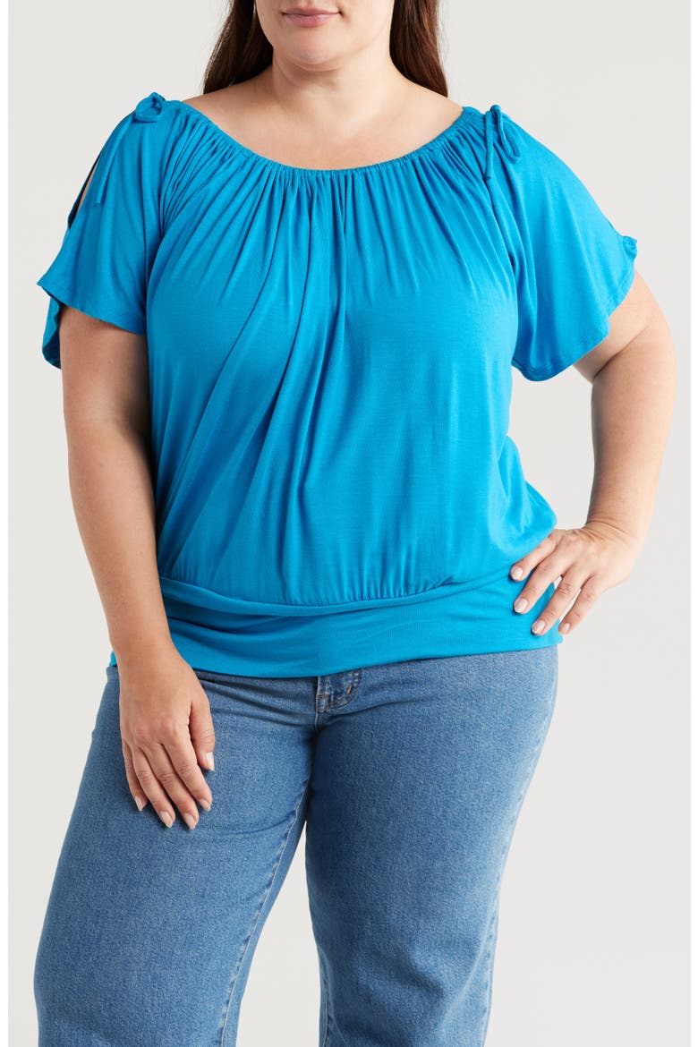 Banded Blouson Top, Main, color, TURQUOISE