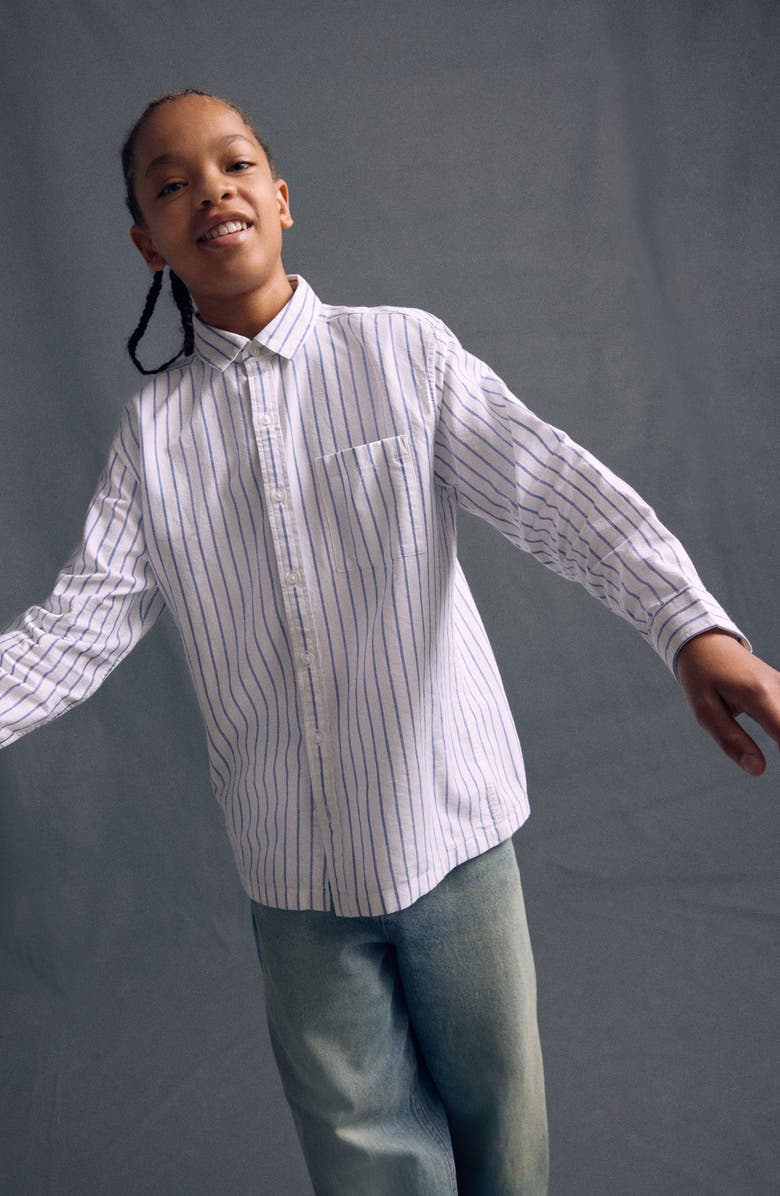 NEXT Kids' Stripe Cotton Oxford Button-Up Shirt, Alternate, color, Blue