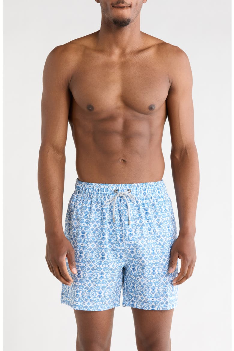 Stretch Tile Volley Swim Shorts, Main, color, BLUE