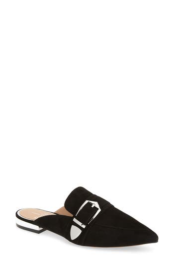 Linea Paolo Ace Buckle Pointed Toe Mule In Black