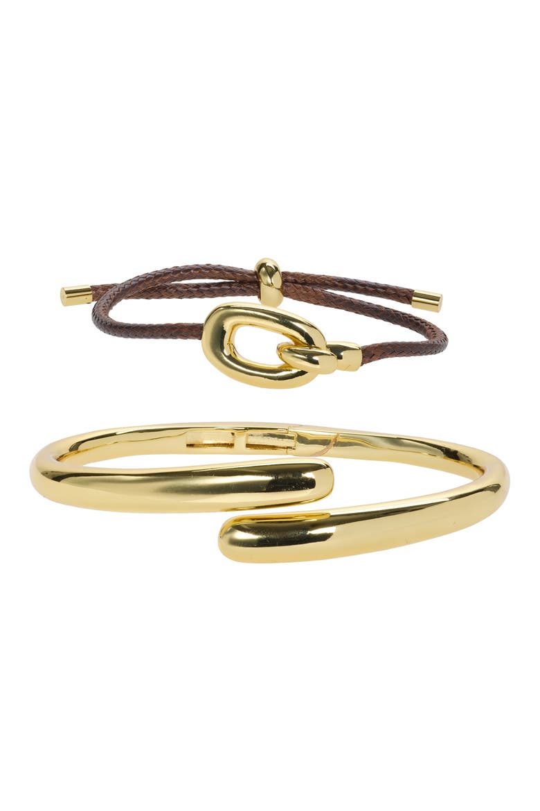 Set of 2 Puffy Bypass & Cord Bracelets, Alternate, color, GOLD