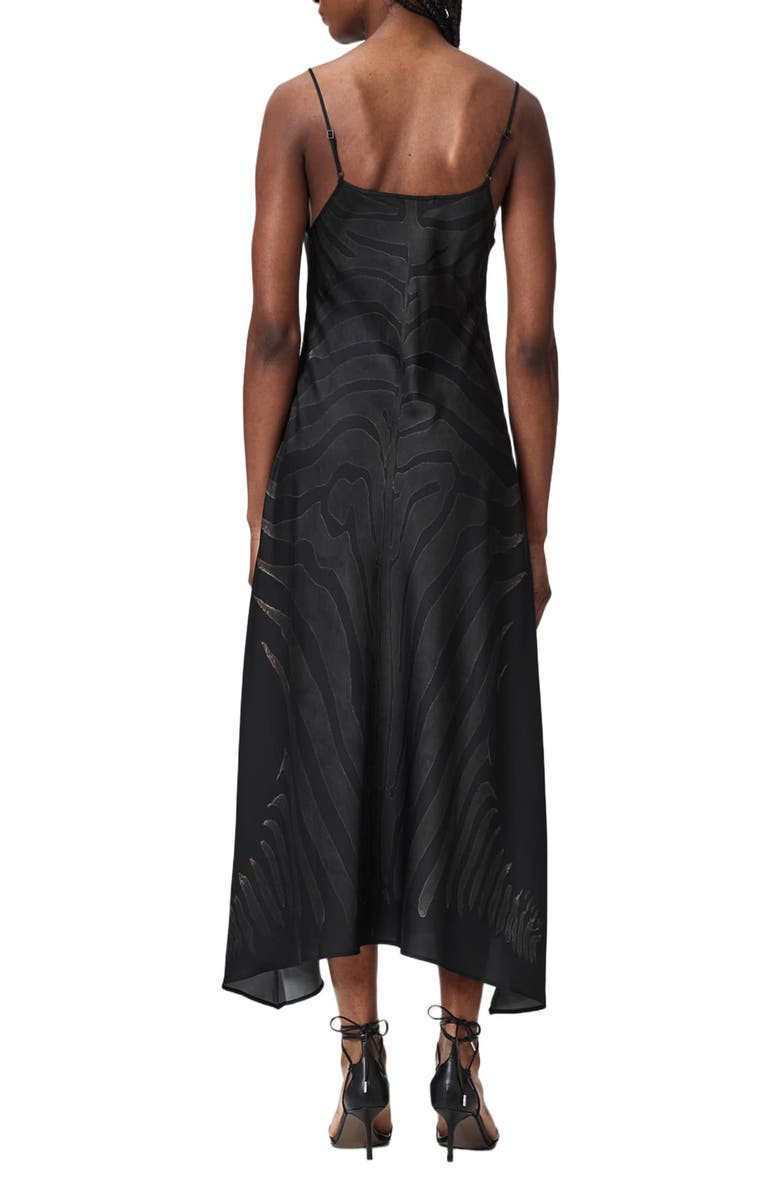 AllSaints Leona Handkerchief Hem Maxi Slipdress, Alternate, color, Zebra Black
