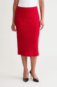 Ming Wang x Tanya Foster Tonal Eyelash Tweed Midi Pencil Skirt