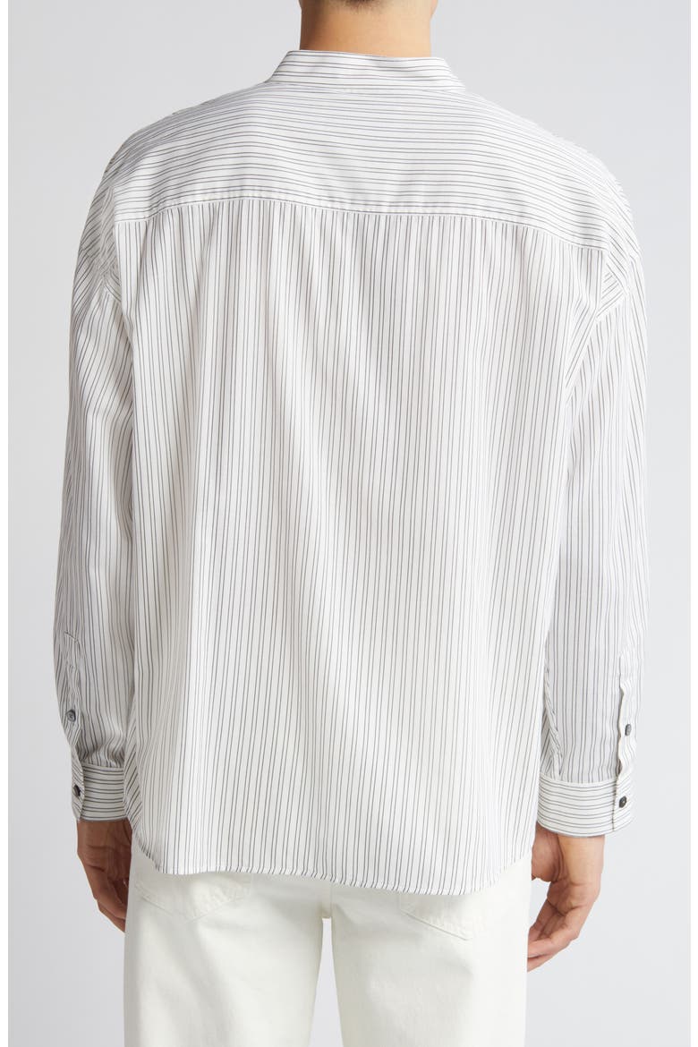 Pinstripe Band Collar Button-Up Shirt, Alternate, color, BLACK WHITE STRIPE