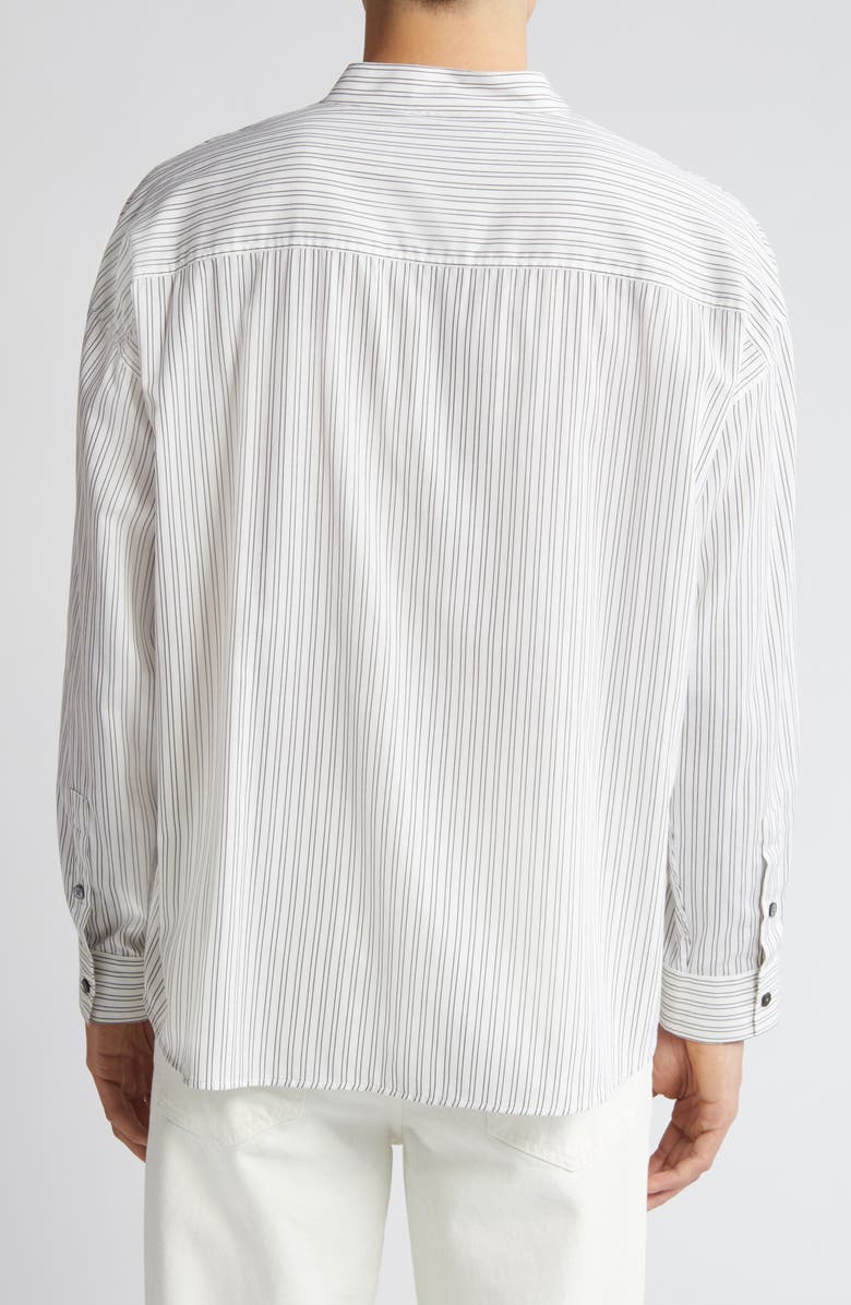 FRAME Pinstripe Band Collar Button-Up Shirt, Alternate, color, Black White Stripe