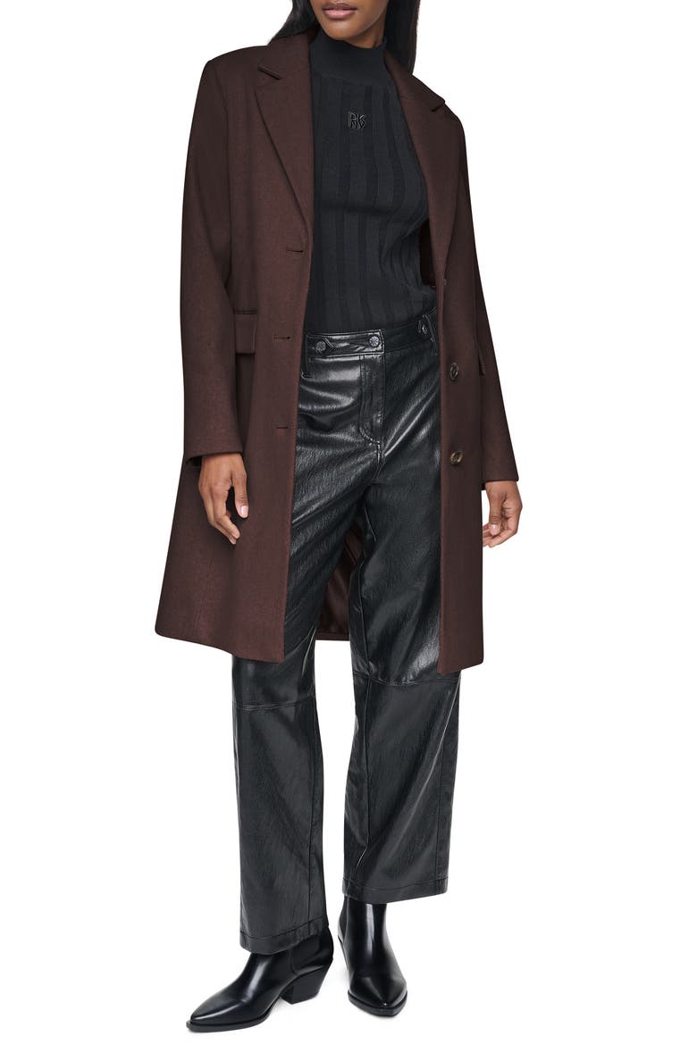 Single Breasted Wool Blend Coat, Alternate, color, BITTER