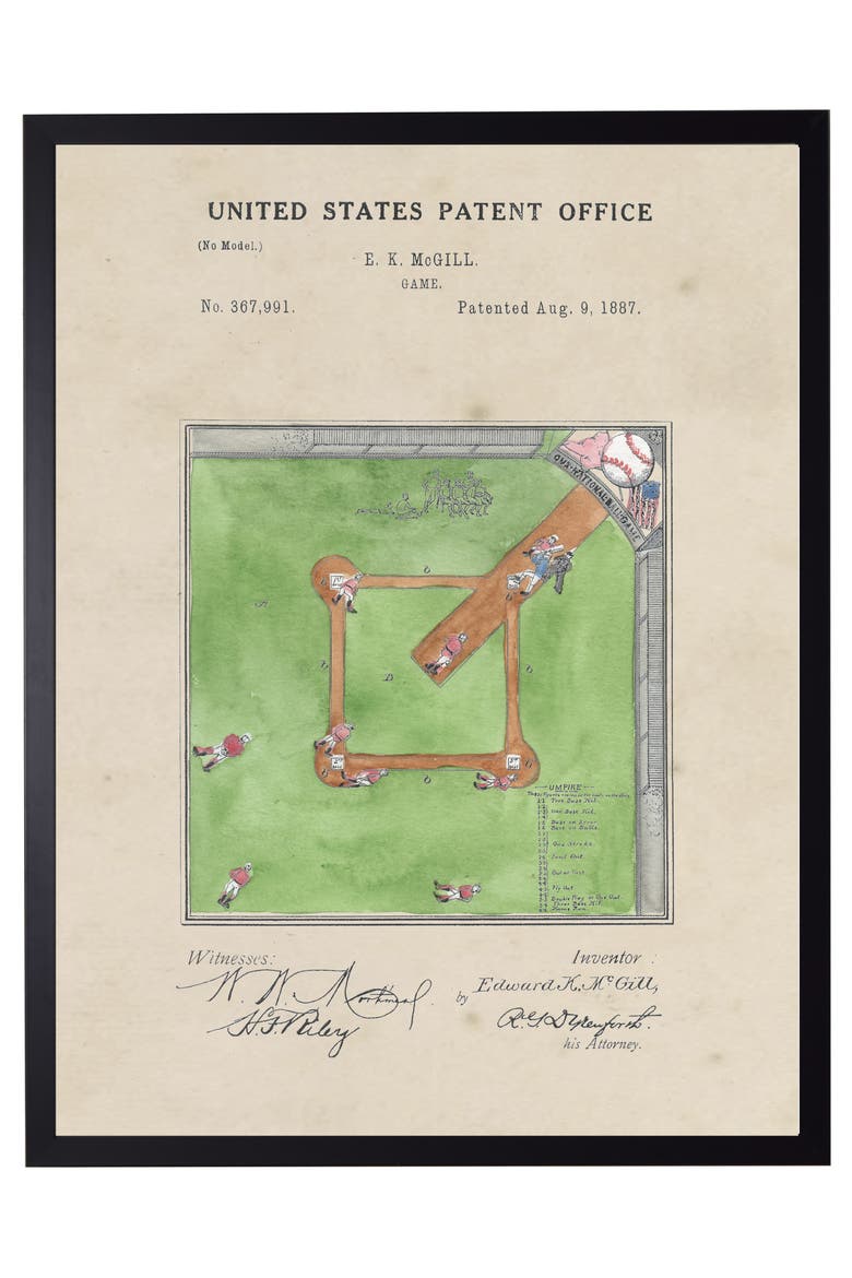 Baseball Table Game Patent in Black Frame, Main, color, No Color