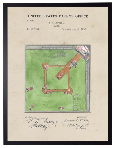 Baseball Table Game Patent in Black Frame
