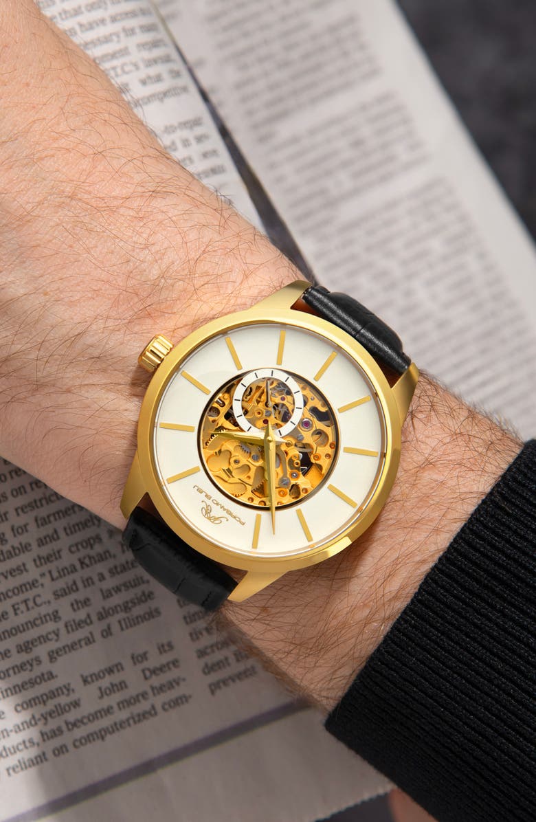 PORSAMO BLEU Cassius Leather Strap Watch, 45mm, Alternate, color, 