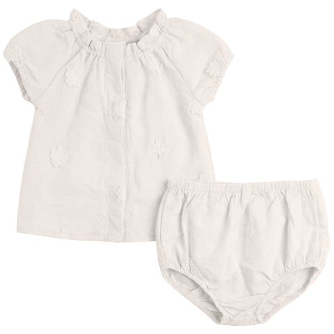 Girl Floral Embroidery Applique Ruffle Neck Blouse and Bloomers Set (Baby)