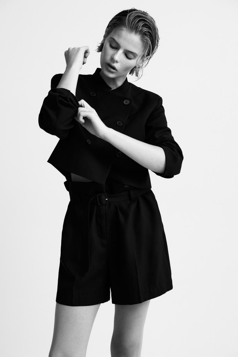 Double-breasted Crop Jacket, Alternate, color, Black