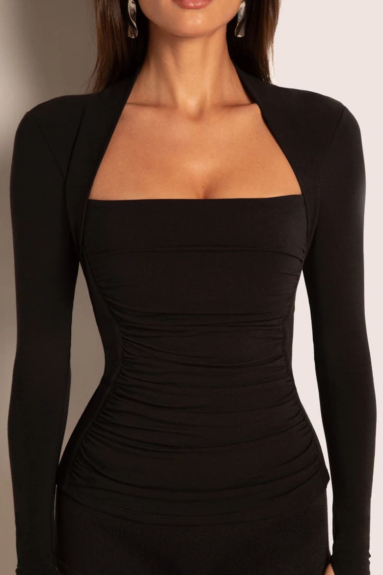 Mega Sculpting Ruched Long Sleeve Top, Alternate, color, Black