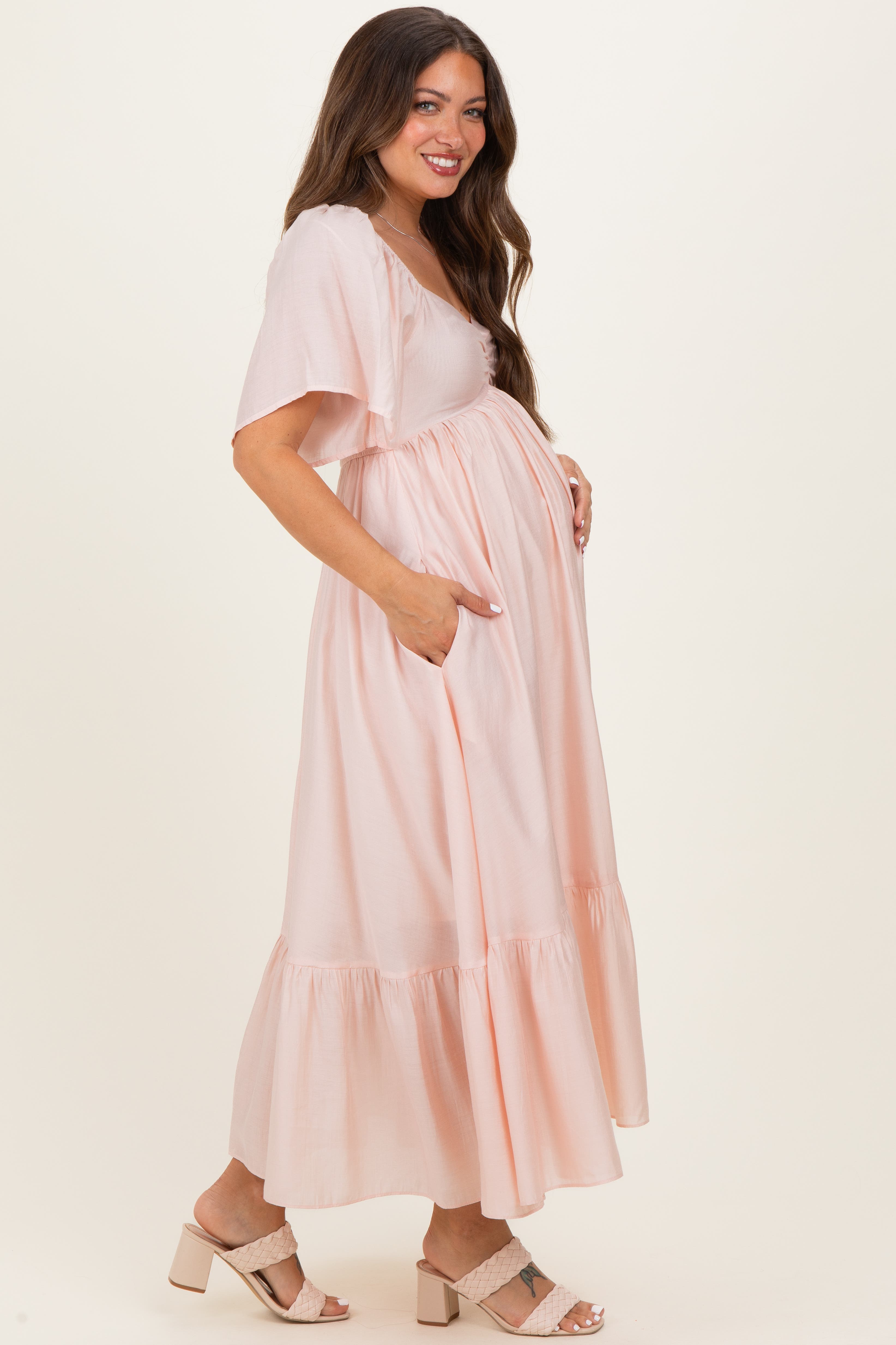 Flutter Sleeve Ruffle Hem Midi Dress - image 2