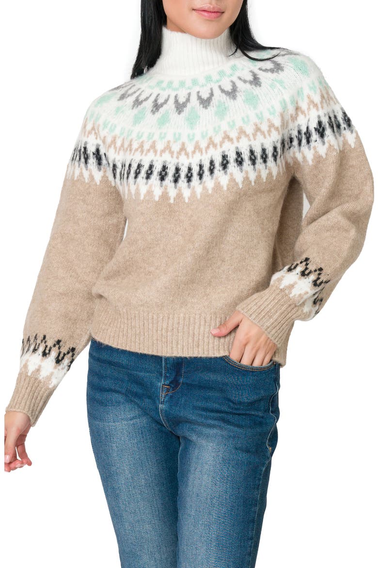 Fair Isle Mock Neck Sweater, Main, color, NEUTRAL COMBO
