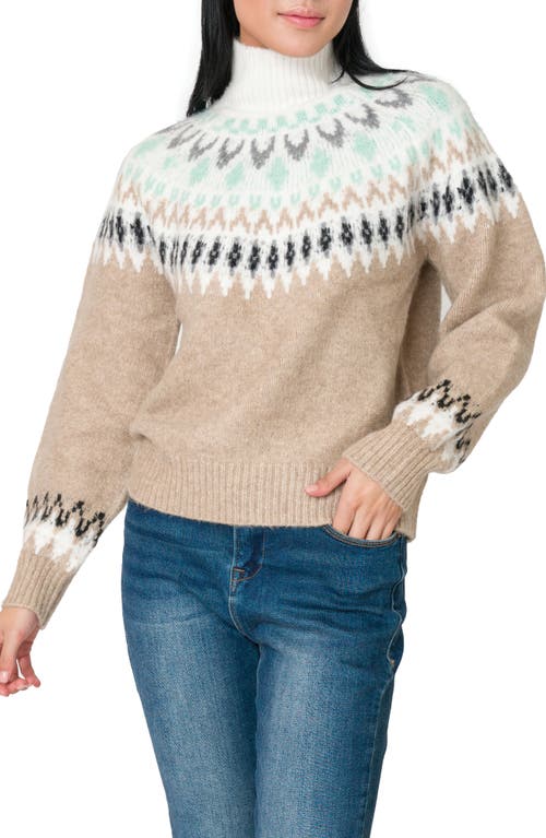 Gibsonlook Fair Isle Mock Neck Sweater In Brown