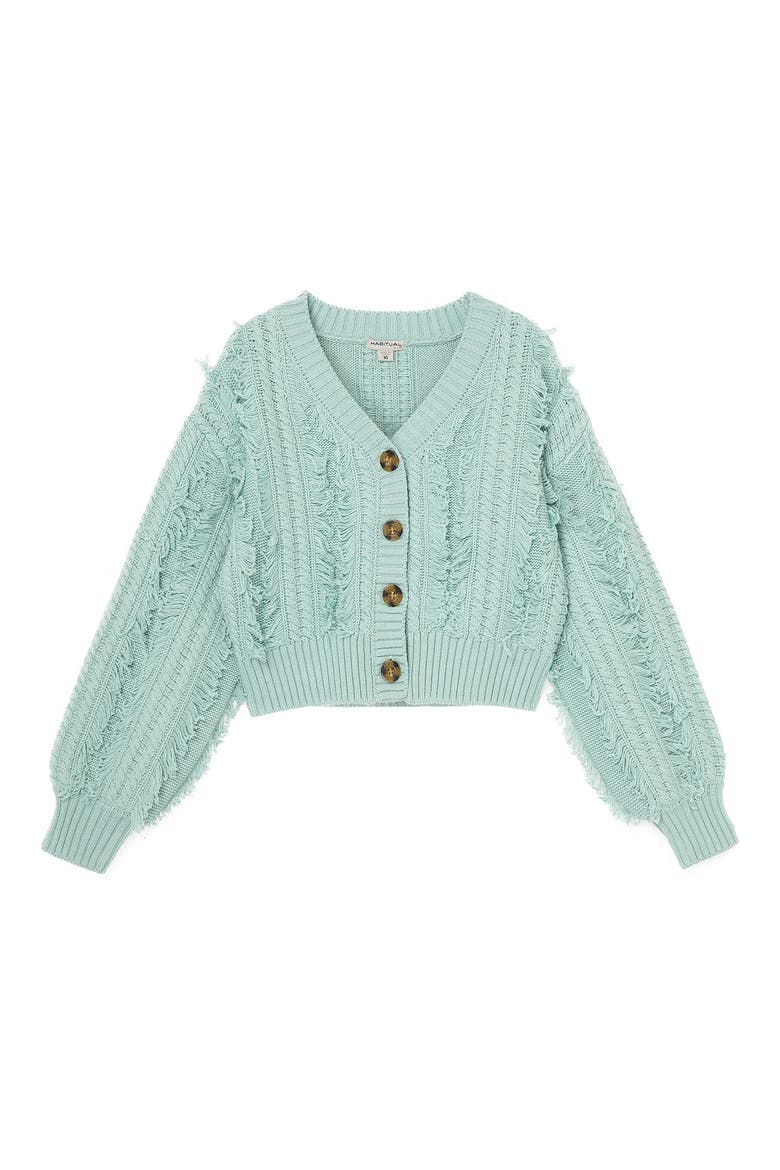 Habitual Kids Kids' Fringed Cardigan, Main, color, AQUA