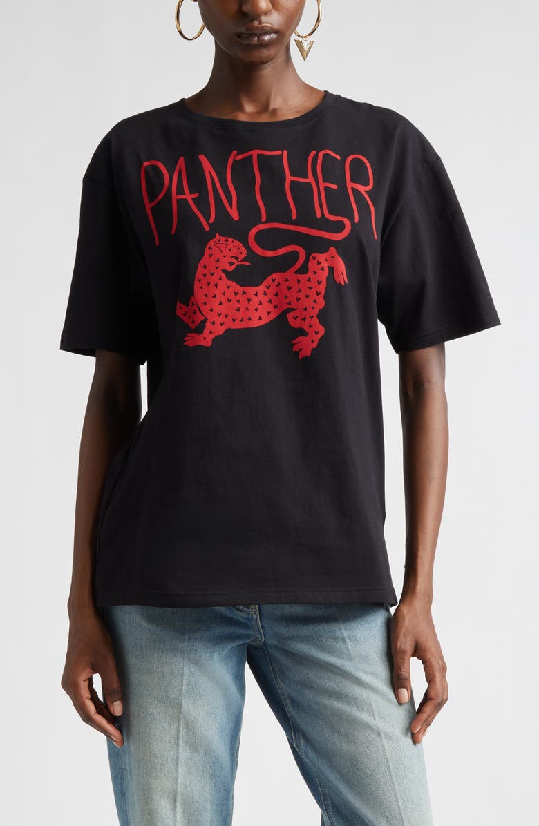 Valentino Panther Graphic T-Shirt, Main, color, Black/ Red