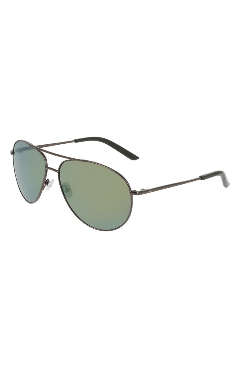 Nike Chance 61mm Mirrored Aviator Sunglasses, Alternate, color, Satin Gunmetal / Yellow Mirror