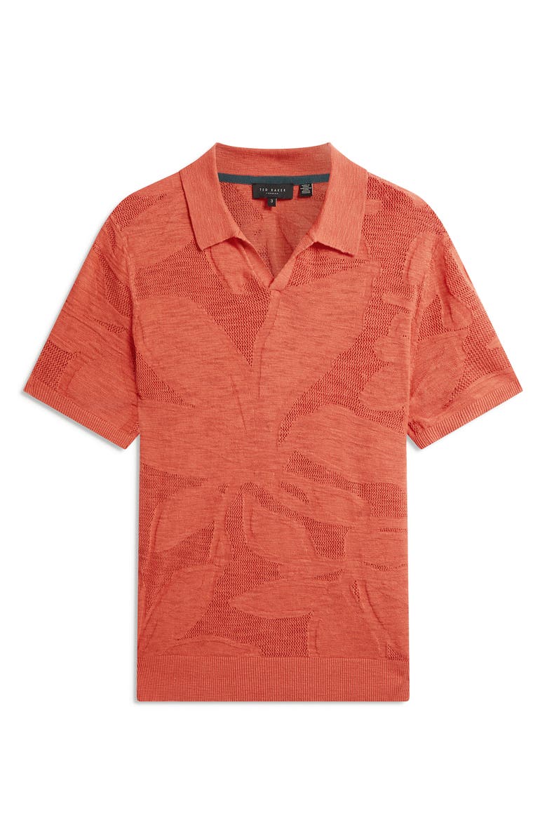 Ted Baker Sidraha Jacquard Knit Cotton & Linen Polo, Alternate, color, Orange