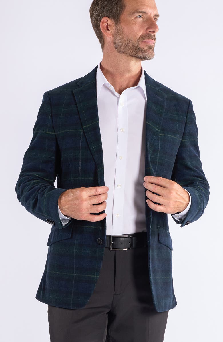 SAVILE ROW CO Mayfair Navy Plaid Corduroy Sport Coat, Alternate, color, Navy